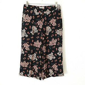 Loft Crop Wide Leg Pants Size 00P Petites Side Pockets Floral Multi EUC B37